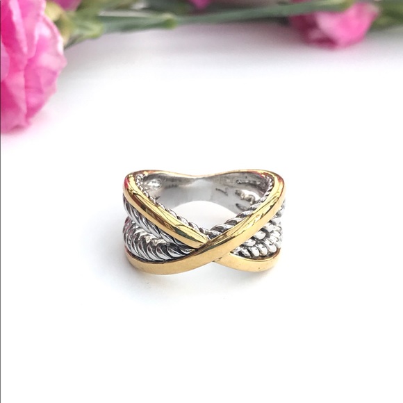 Silver and Gold Criss Cross Rhodium Plated Brass - Picture 3 of 7